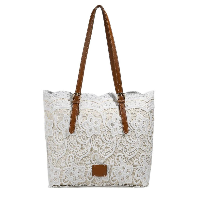 👜 ¡OFERTA POR TIEMPO LIMITADO 50% DE DESCUENTO! 💍 Bolso Tote de Encaje de Gran Capacidad – Diseño Romántico, Correas de PU Ajustables, Cierre Magnético y Organizado ✨