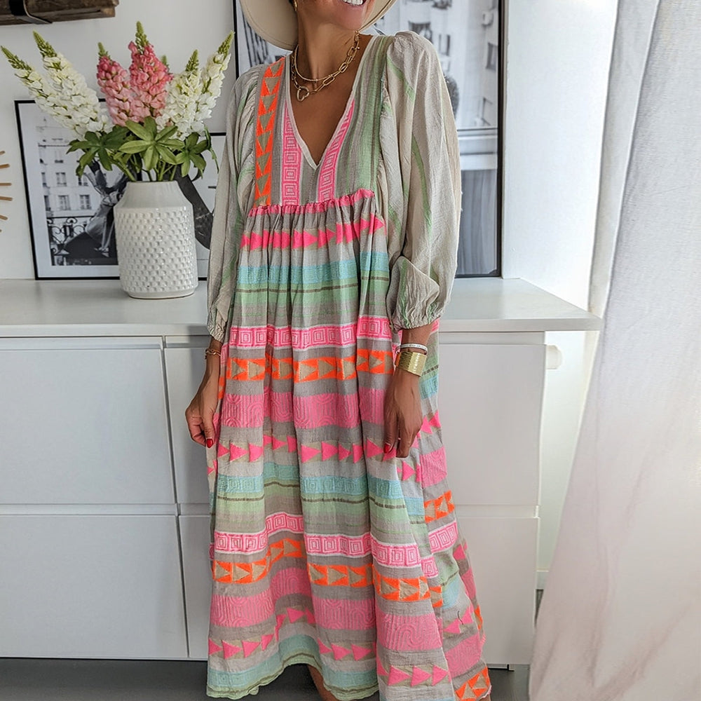 Vestido midi con estampado de rayas