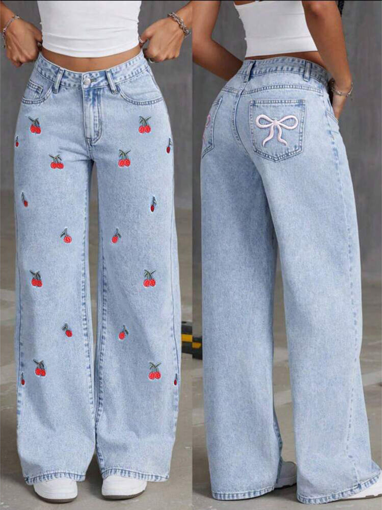 Cherry Denim Wide Leg Coral