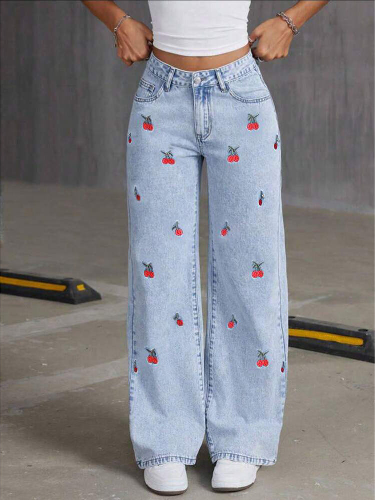 Cherry Denim Wide Leg Coral