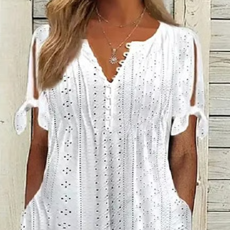 💃Vestido elegante sólido cuello pico calado de mujer