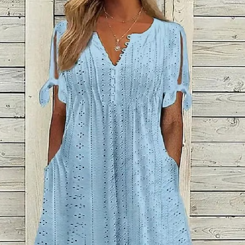 💃Vestido elegante sólido cuello pico calado de mujer
