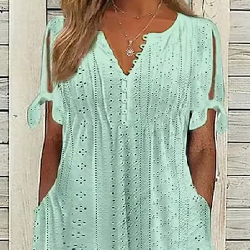 💃Vestido elegante sólido cuello pico calado de mujer