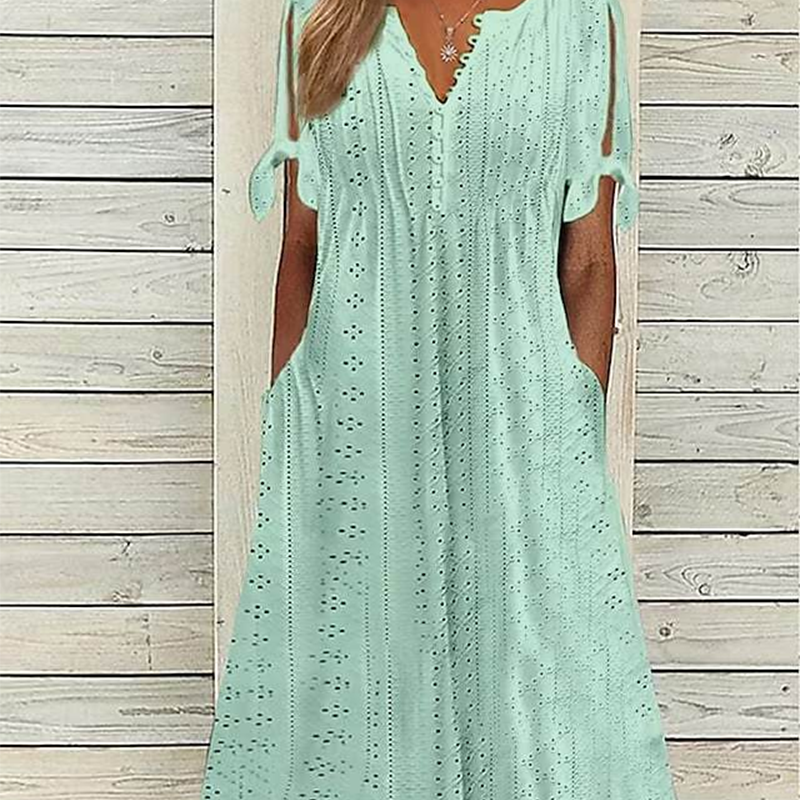 💃Vestido elegante sólido cuello pico calado de mujer