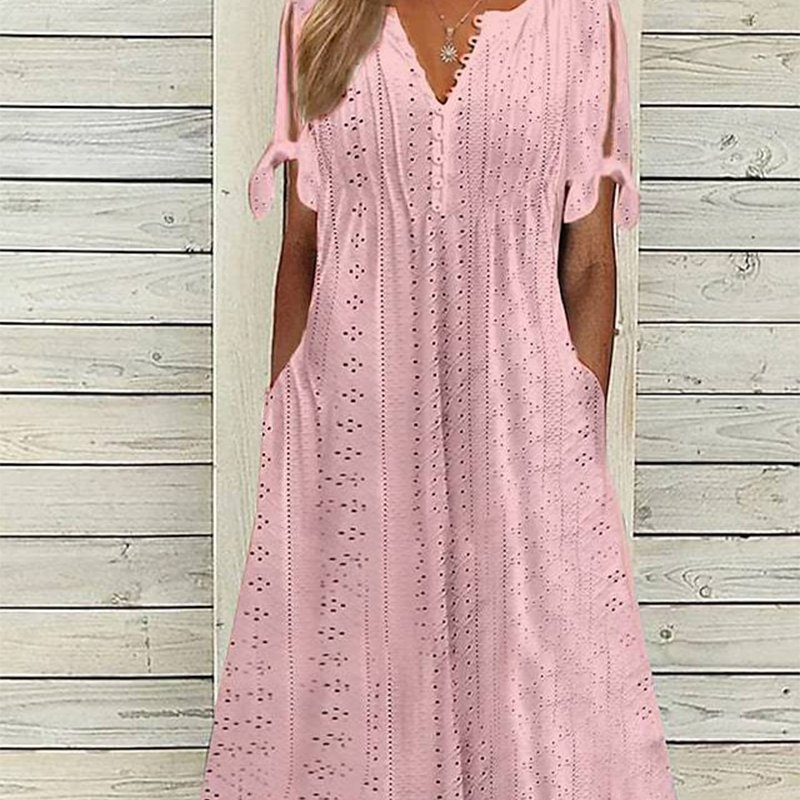 💃Vestido elegante sólido cuello pico calado de mujer