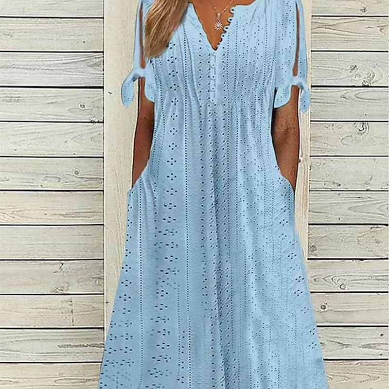 💃Vestido elegante sólido cuello pico calado de mujer