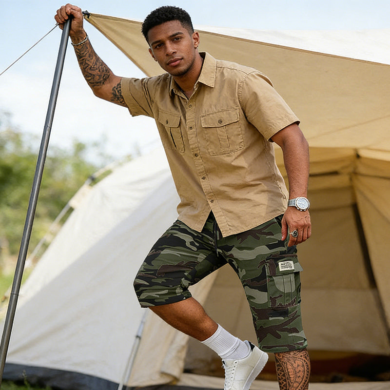 👖 Pantalones Cortos Cargo de Camuflaje para Hombre – Múltiples Bolsillos, Estilo Resistente y Funcional ✨💪