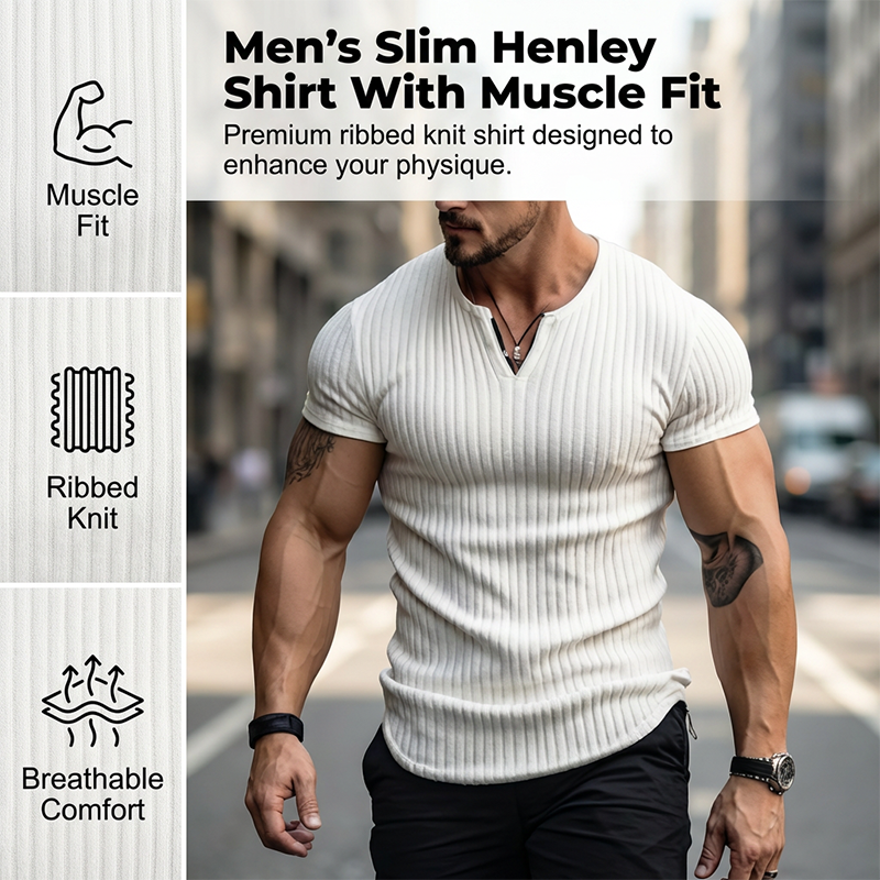 Camisa Henley lisa entallada para hombre