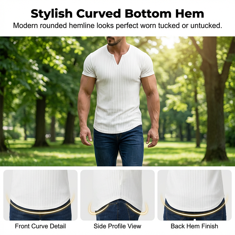 Camisa Henley lisa entallada para hombre