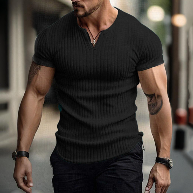 Camisa Henley lisa entallada para hombre