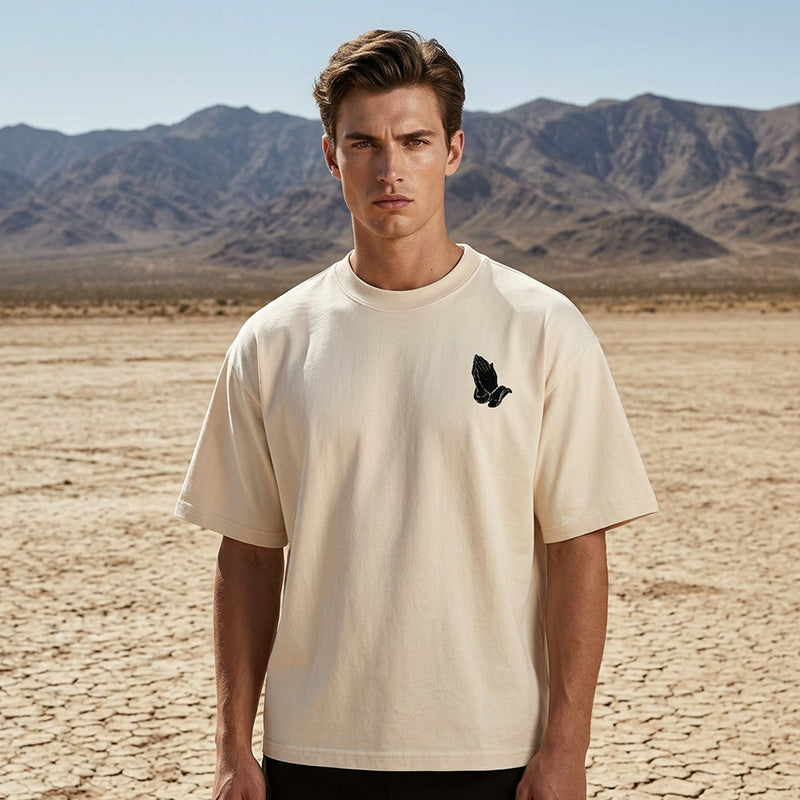 📢📢¡40% DE DESCUENTO!! ⏰👕 Camiseta gráfica de manos en oración para hombre – Algodón, casual, simbólica, versátil ✨