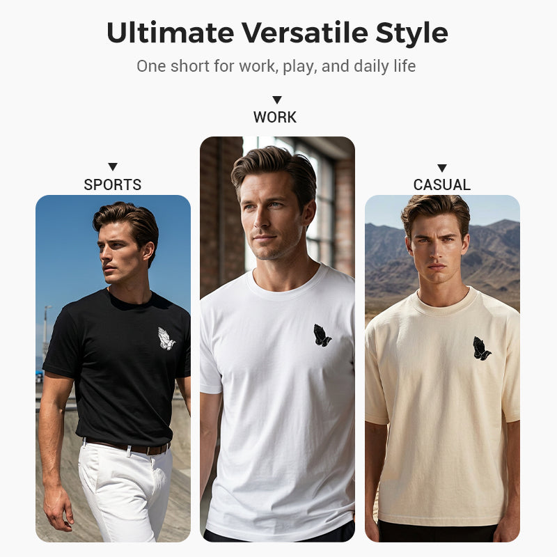 📢📢¡40% DE DESCUENTO!! ⏰👕 Camiseta gráfica de manos en oración para hombre – Algodón, casual, simbólica, versátil ✨
